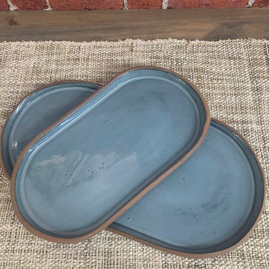 Oval Serving Tray Set | Eggshell Blue | Handmade Ceramic Appetizer Platters
