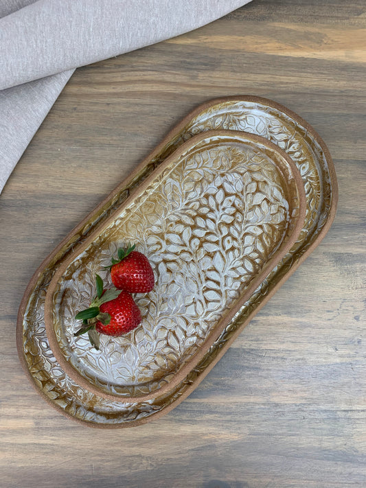 Willow Pottery Oval Serving Tray Set | Handmade Ceramic Appetizer Platters