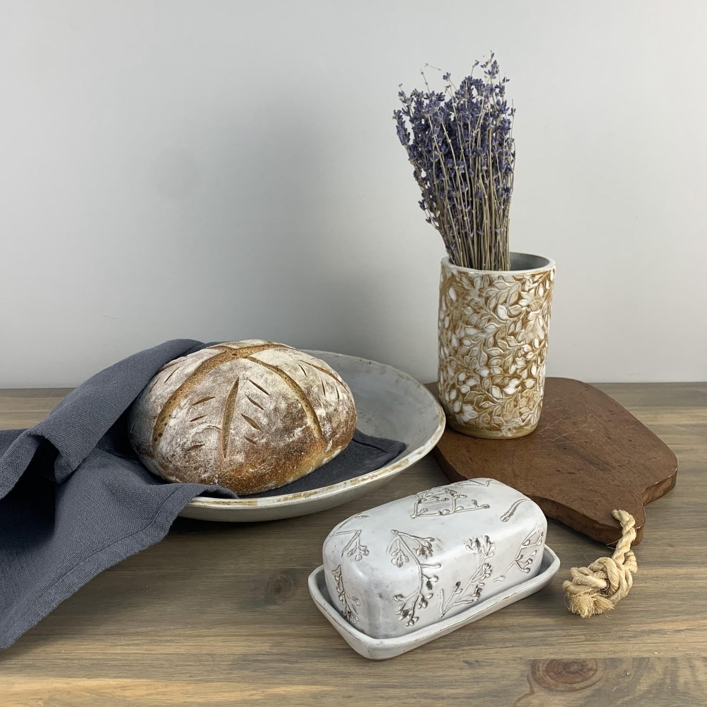 Rustic White Branch & Berry Butter Dish | Botanical Impressions - Elevate Ceramics Co.
