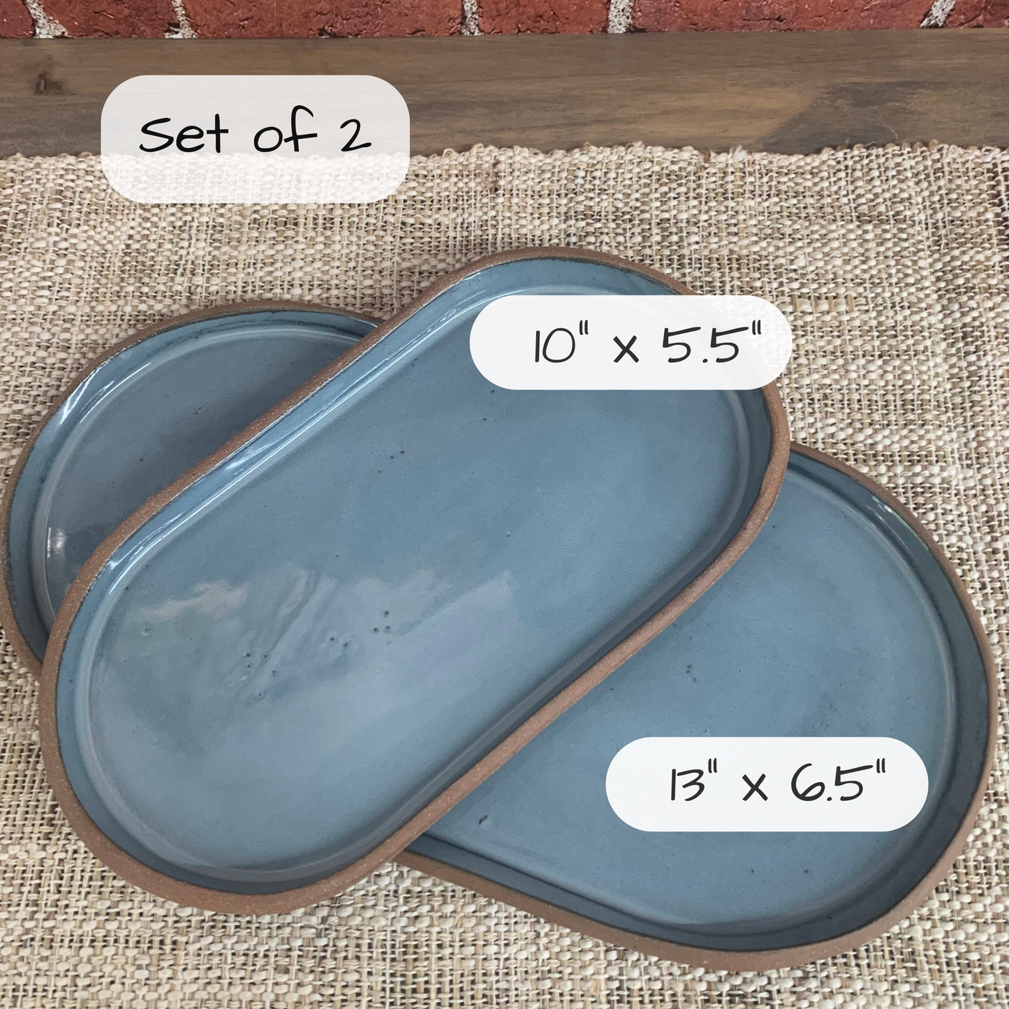 Oval Serving Tray Set | Eggshell Blue |  Handmade Ceramic Appetizer Platters