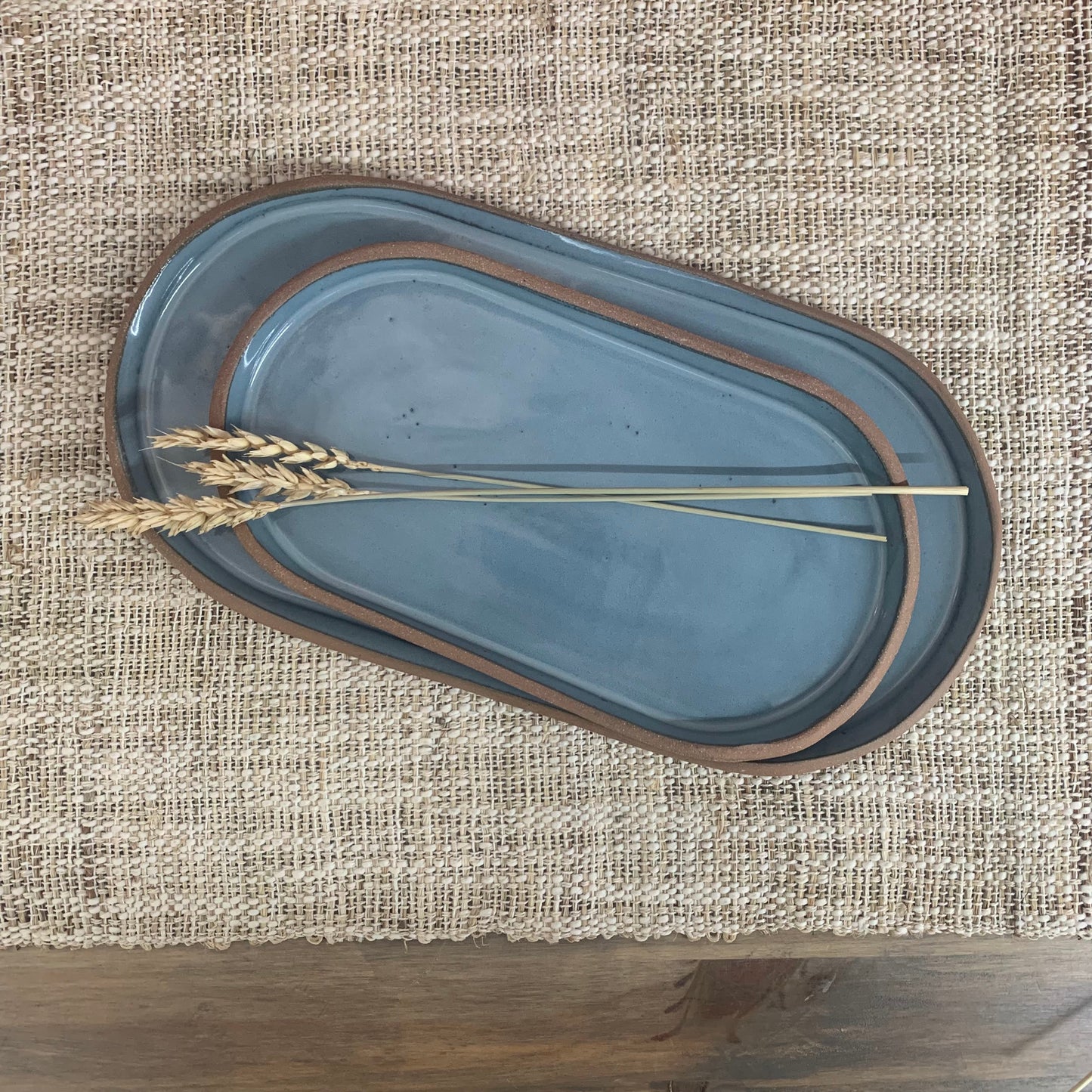 Oval Serving Tray Set | Eggshell Blue |  Handmade Ceramic Appetizer Platters