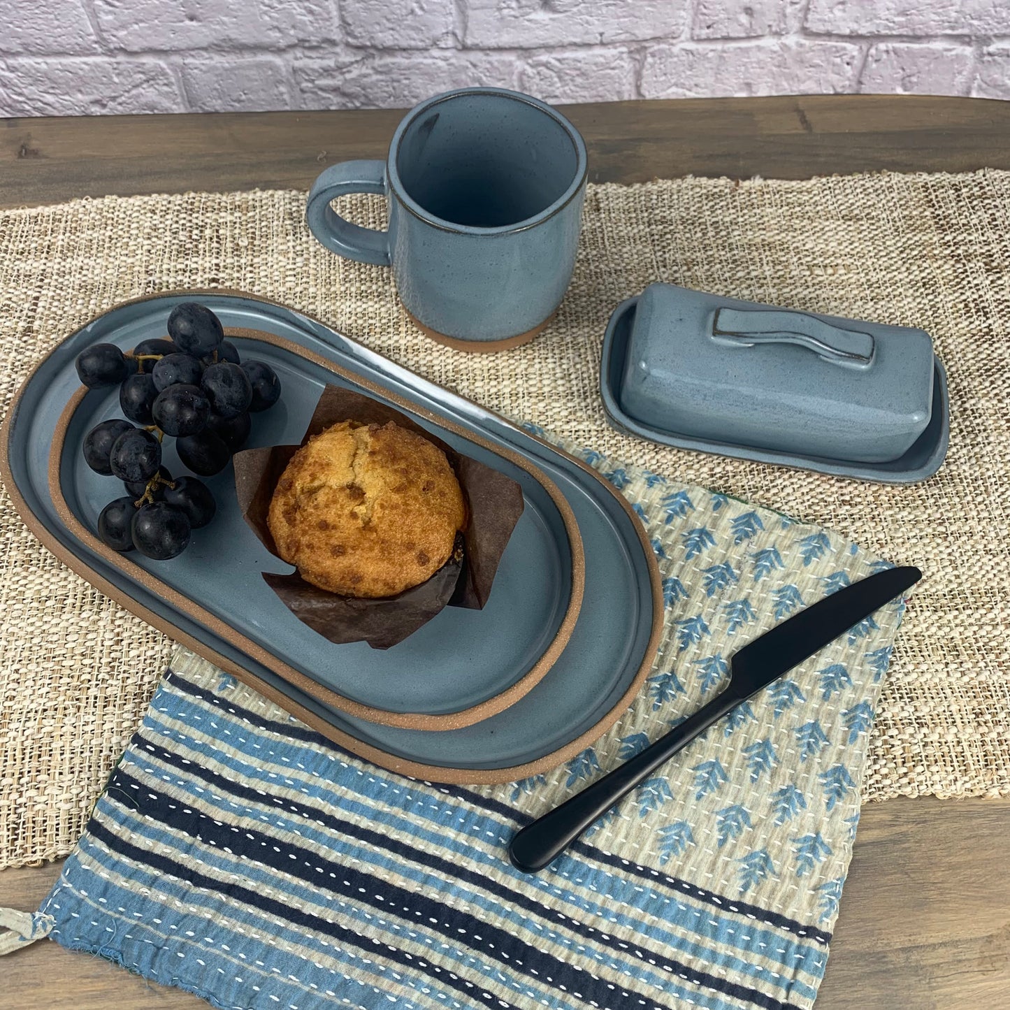 Oval Serving Tray Set | Eggshell Blue |  Handmade Ceramic Appetizer Platters