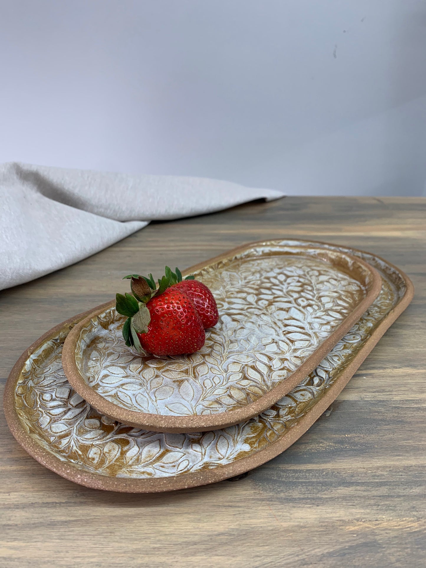 Willow Pottery Oval Serving Tray Set | Handmade Ceramic Appetizer Platters