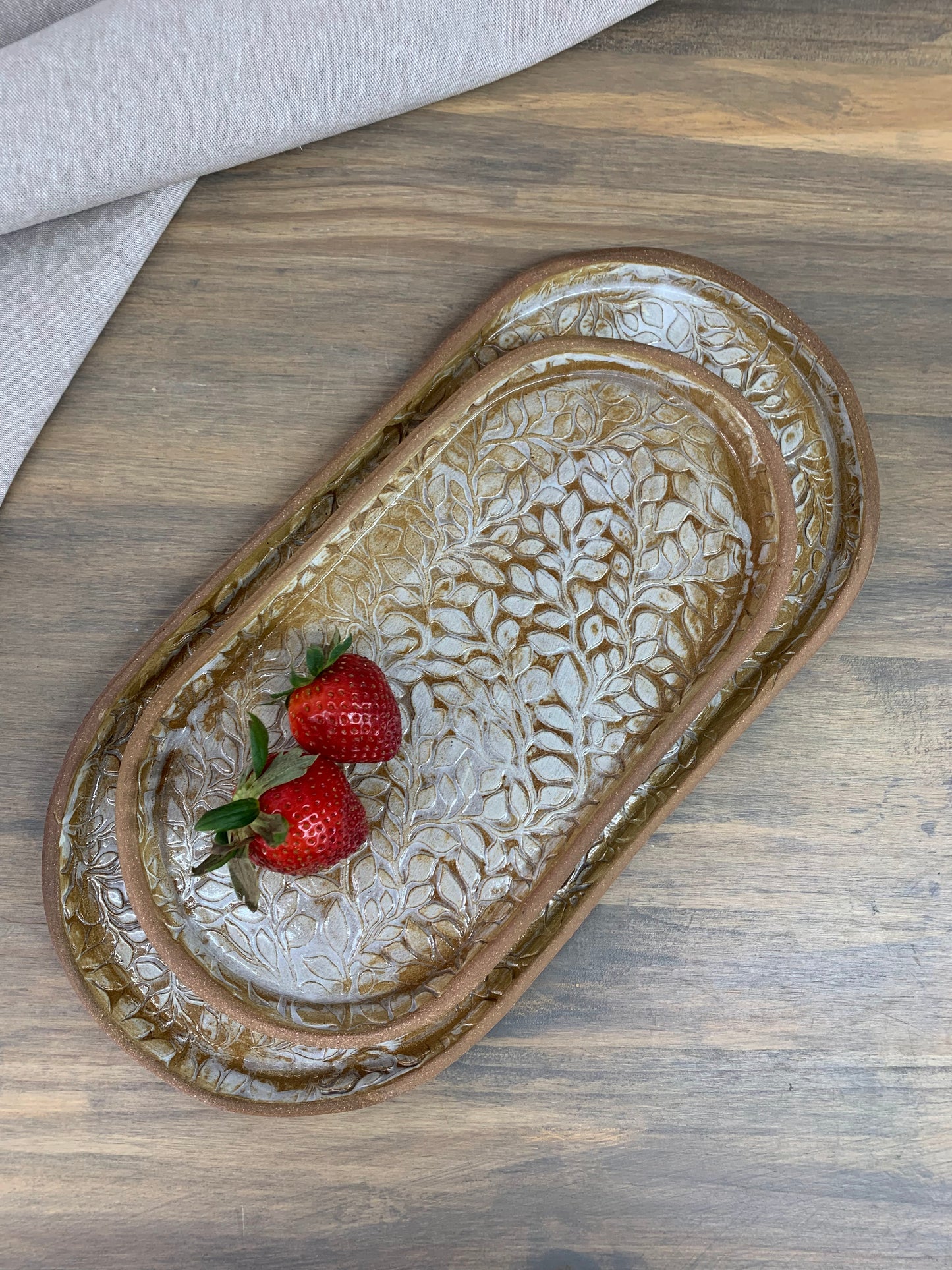 Willow Pottery Oval Serving Tray Set | Handmade Ceramic Appetizer Platters