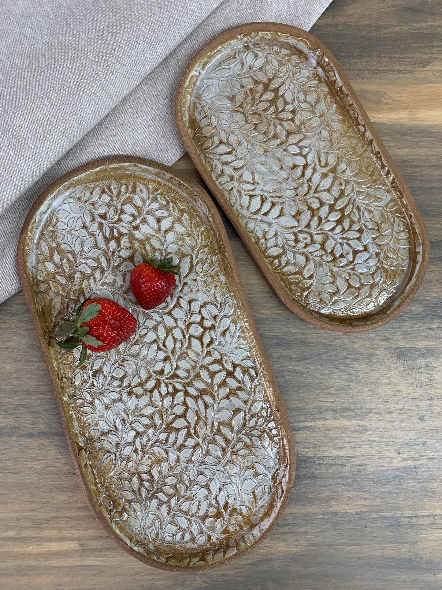 Willow Pottery Oval Serving Tray Set | Handmade Ceramic Appetizer Platters