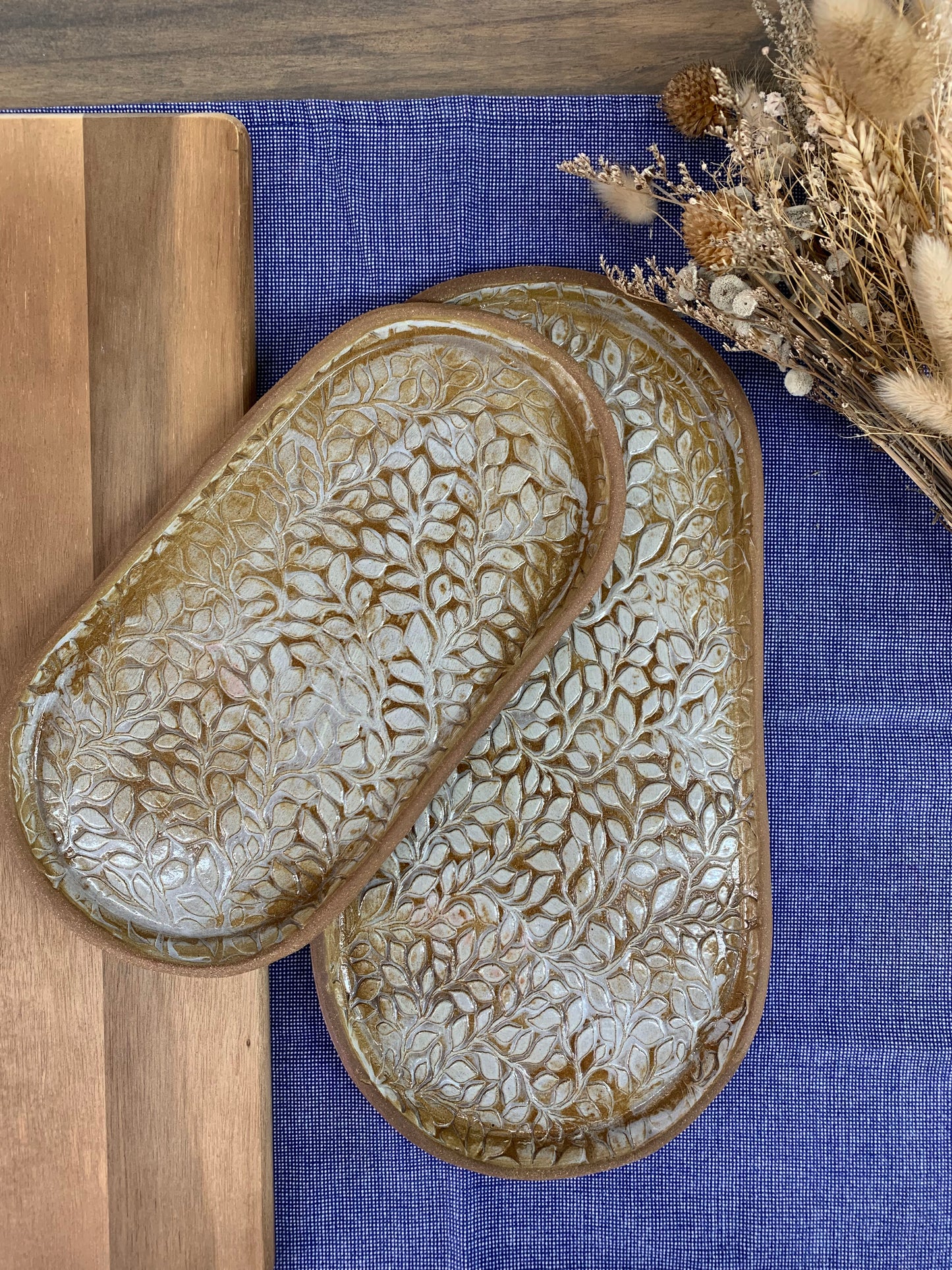 Willow Pottery Oval Serving Tray Set | Handmade Ceramic Appetizer Platters