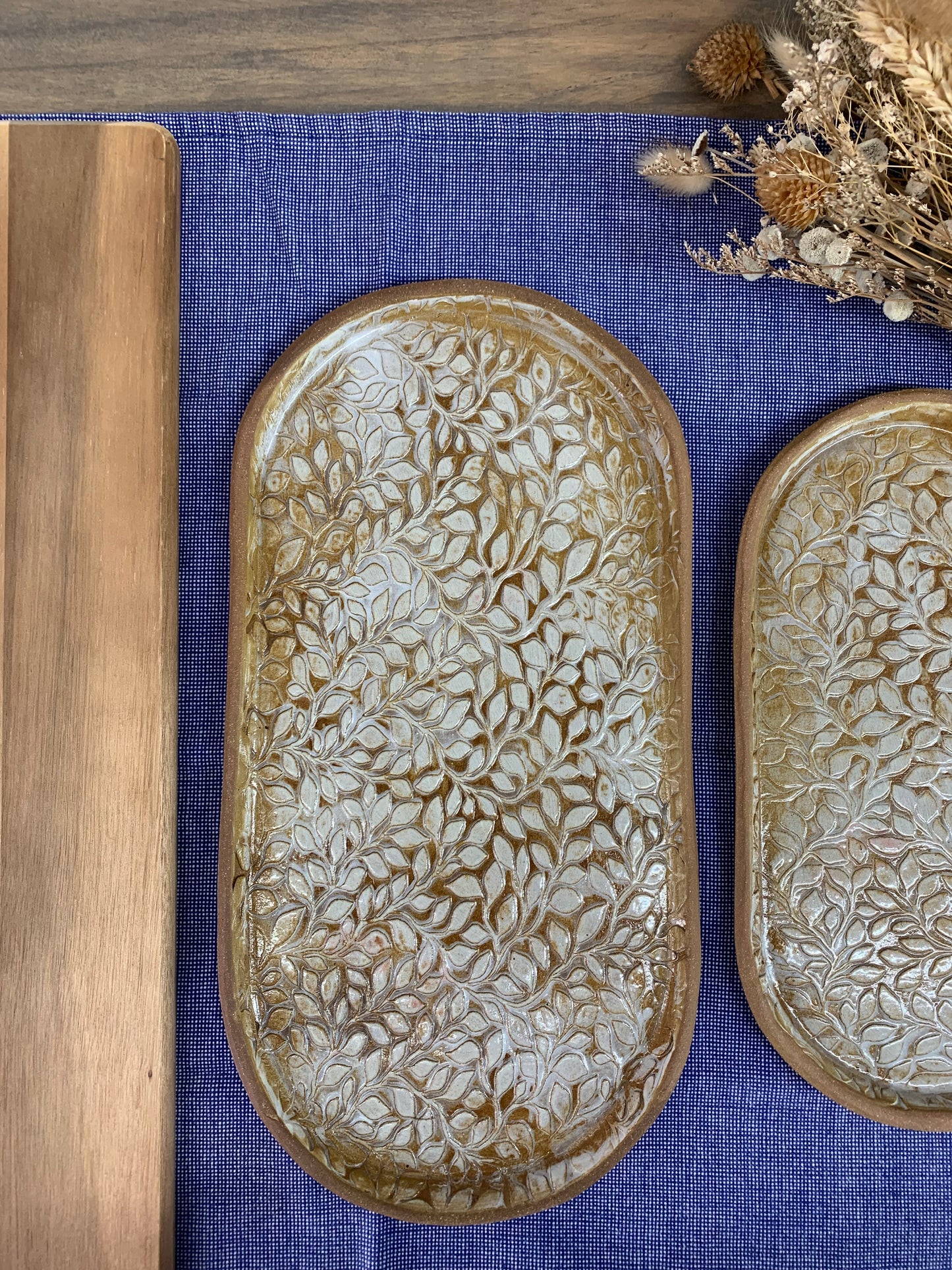 Willow Pottery Oval Serving Tray Set | Handmade Ceramic Appetizer Platters