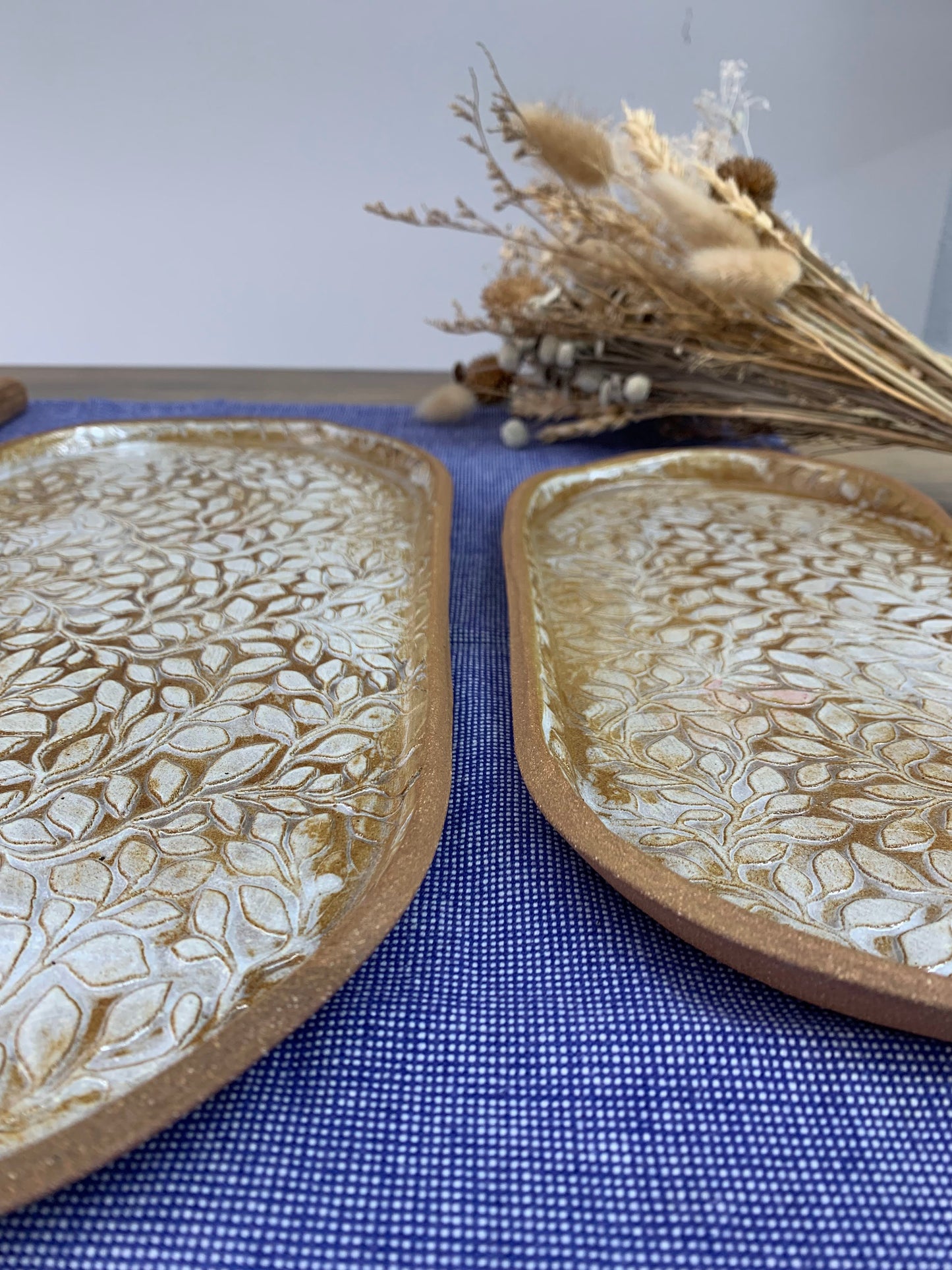Willow Pottery Oval Serving Tray Set | Handmade Ceramic Appetizer Platters