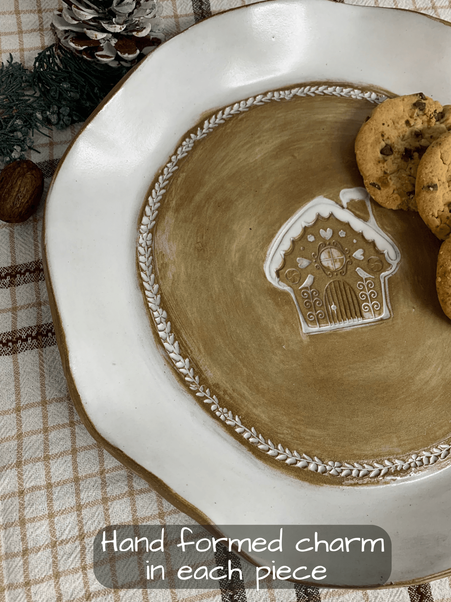 Ruffled Gingerbread House Plate - Elevate Ceramics Co.