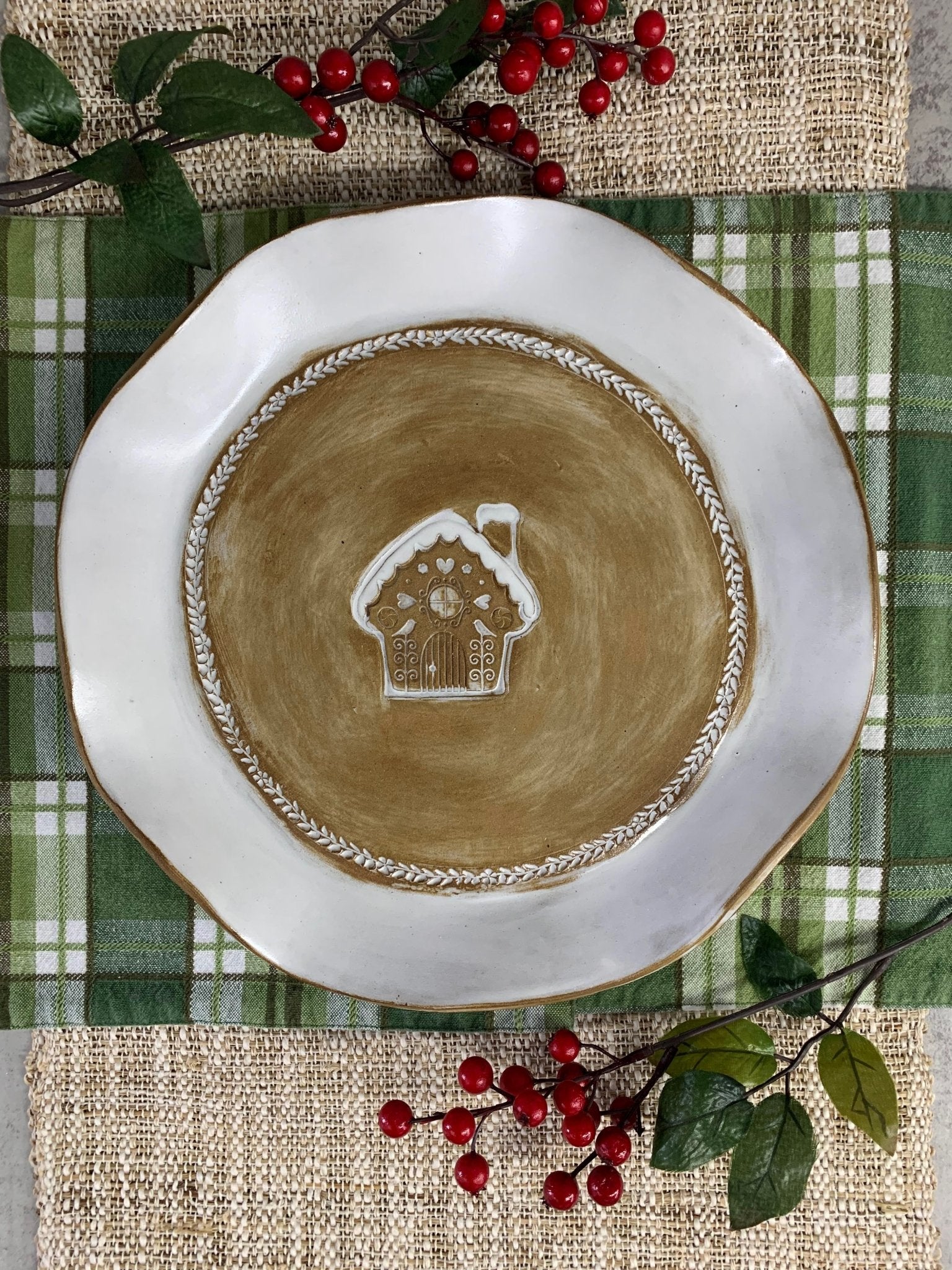 Ruffled Gingerbread House Plate - Elevate Ceramics Co.