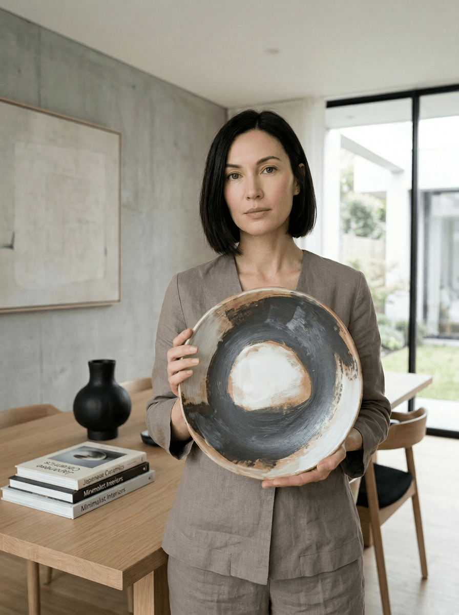 Shallow Ceramic Art Bowl | Ink and Ash Series No.5 - Elevate Ceramics Co.